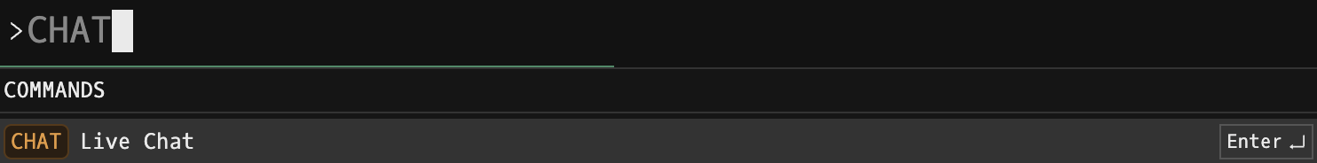 Godel Terminal command bar showing CHAT typed with the COMMANDS autocomplete suggesting 'Live Chat'